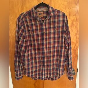 ✨Boston Traders L, EUC Red, Blue & Tan Plaid Button Down Shirt✨